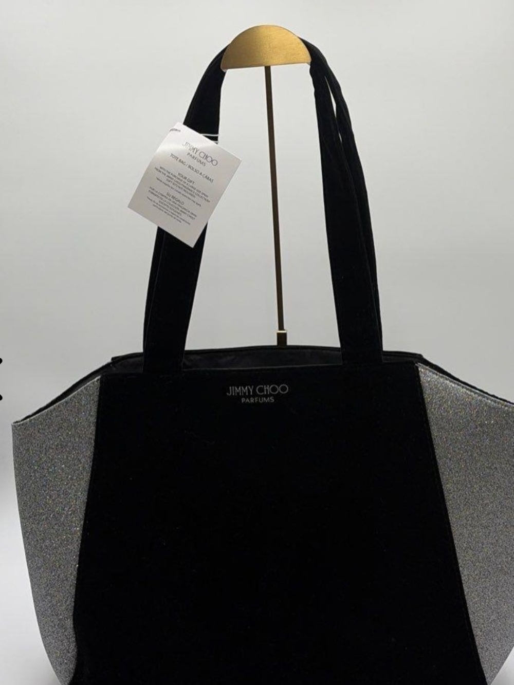 Jimmy Choo Black Tote with Silver Glitter Side Panels